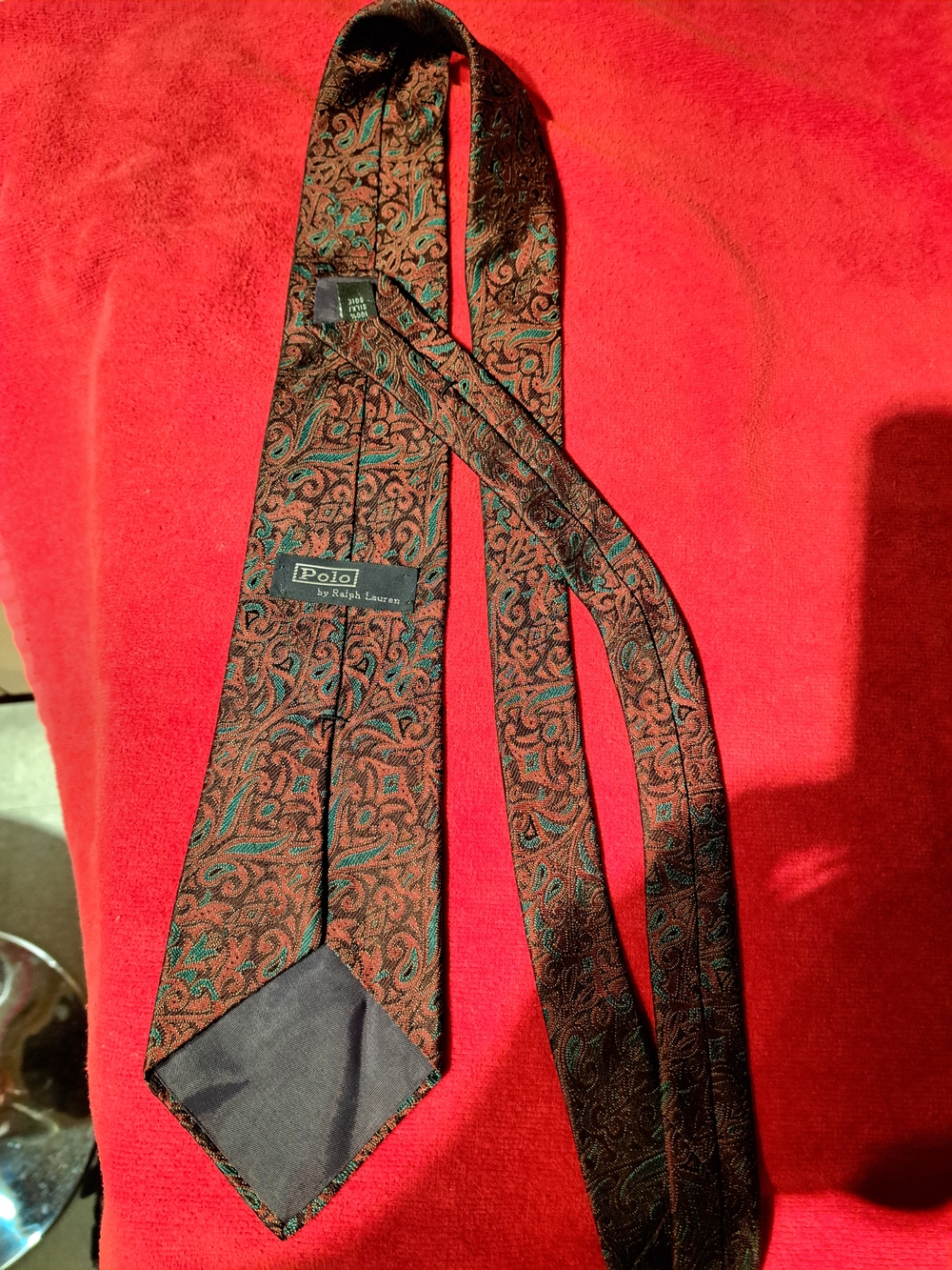 Polo by Ralph Lauren Burgundy Paisley Silk Tie with Teal Accents